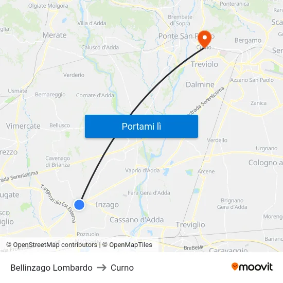 Bellinzago Lombardo to Curno map