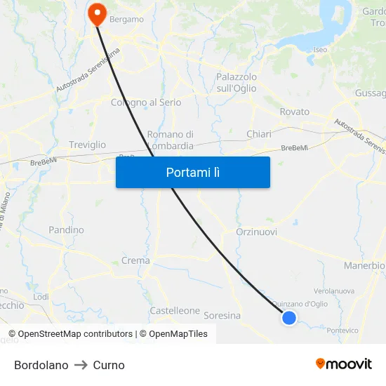 Bordolano to Curno map