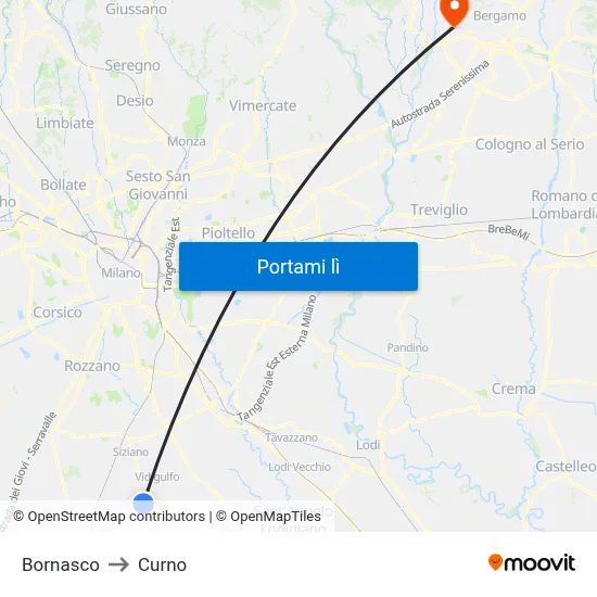 Bornasco to Curno map