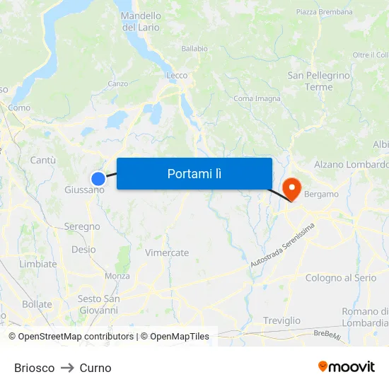 Briosco to Curno map