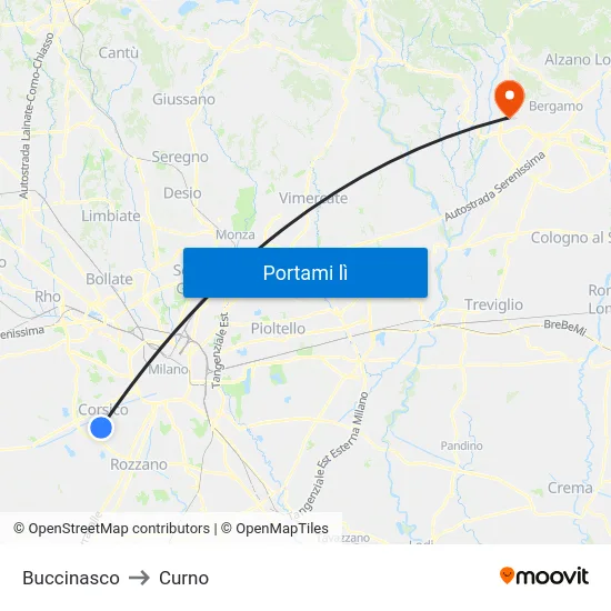 Buccinasco to Curno map