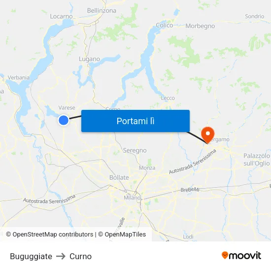 Buguggiate to Curno map