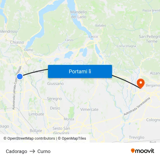 Cadorago to Curno map