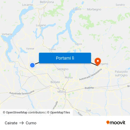 Cairate to Curno map