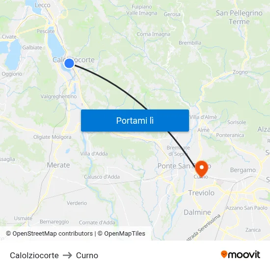 Calolziocorte to Curno map