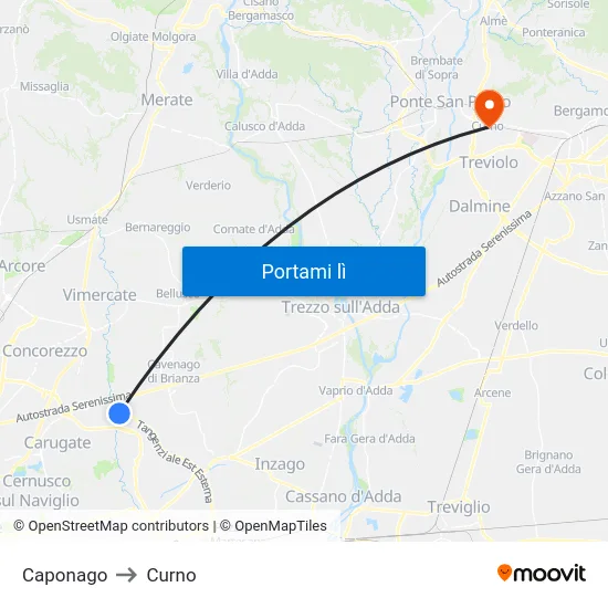Caponago to Curno map