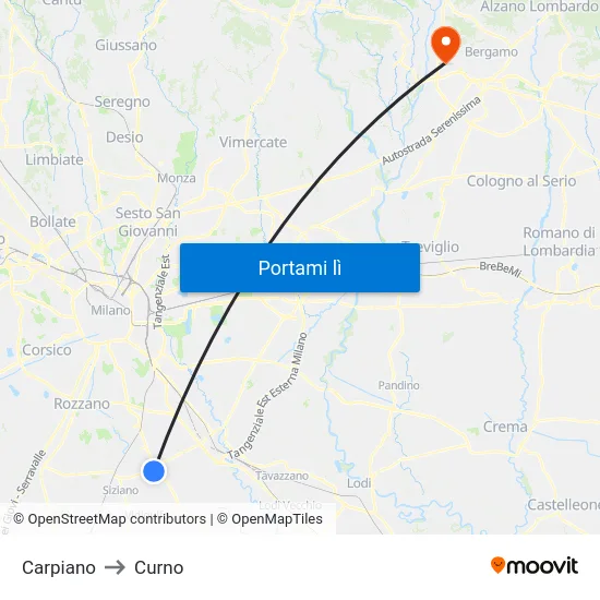 Carpiano to Curno map