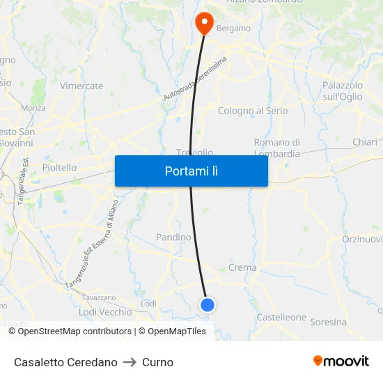 Casaletto Ceredano to Curno map