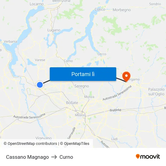 Cassano Magnago to Curno map
