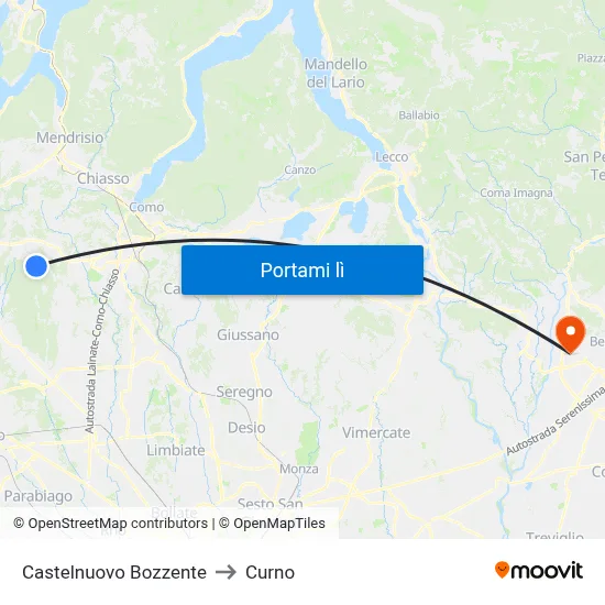 Castelnuovo Bozzente to Curno map