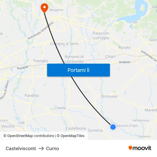 Castelvisconti to Curno map
