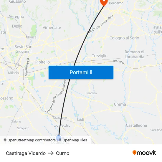 Castiraga Vidardo to Curno map