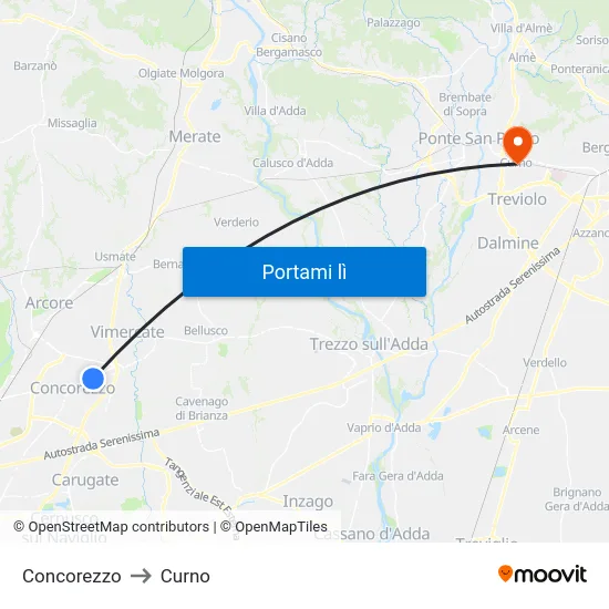 Concorezzo to Curno map