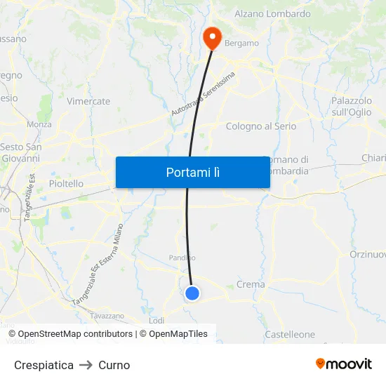 Crespiatica to Curno map