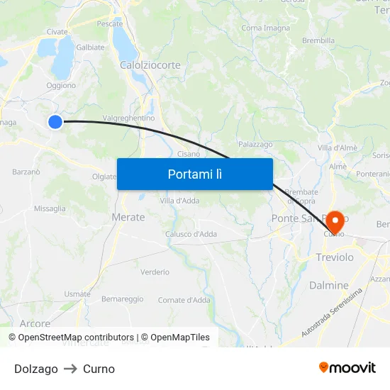 Dolzago to Curno map