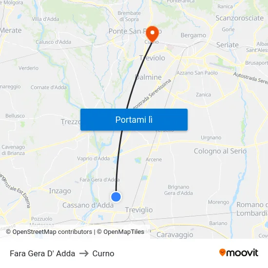 Fara Gera D' Adda to Curno map