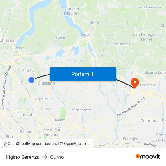 Figino Serenza to Curno map
