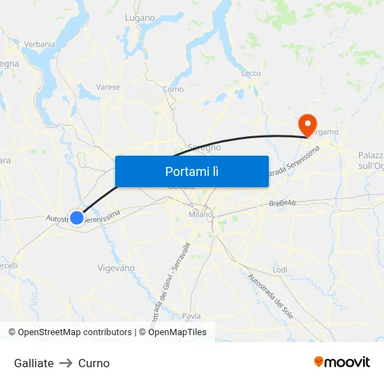 Galliate to Curno map