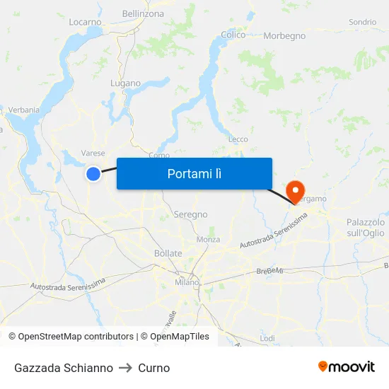 Gazzada Schianno to Curno map