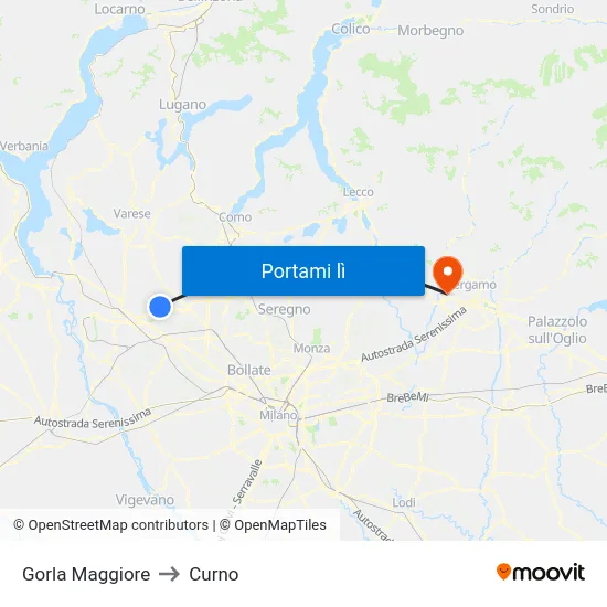 Gorla Maggiore to Curno map