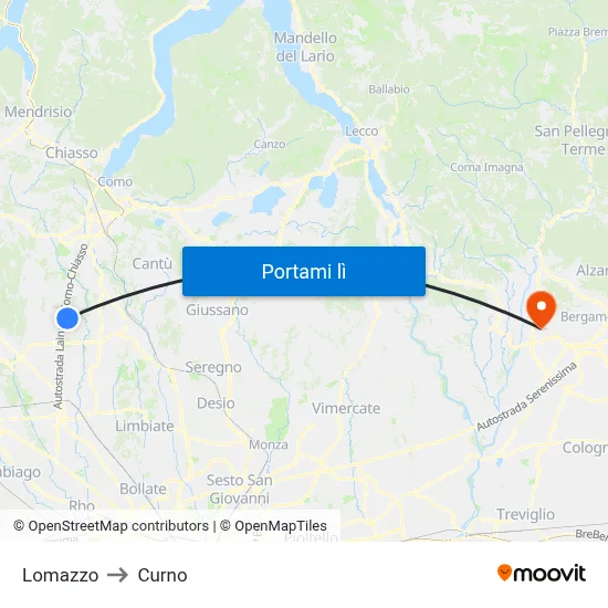 Lomazzo to Curno map