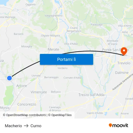 Macherio to Curno map
