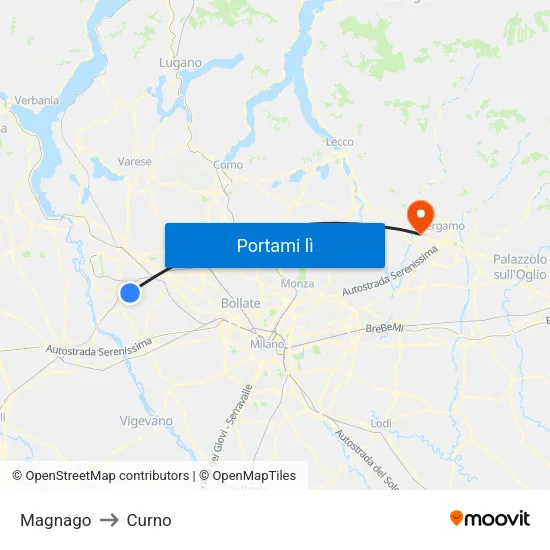 Magnago to Curno map