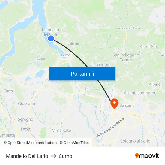 Mandello Del Lario to Curno map