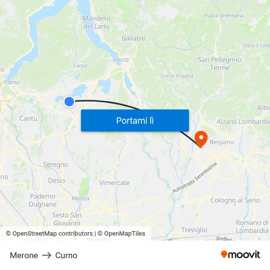 Merone to Curno map