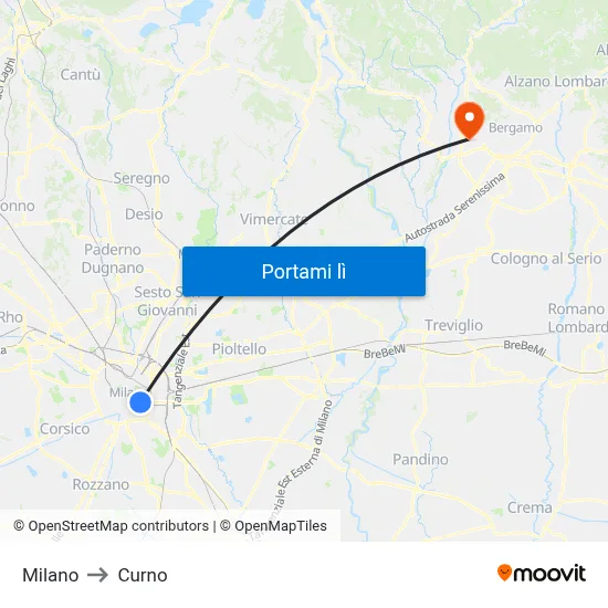 Milano to Curno map