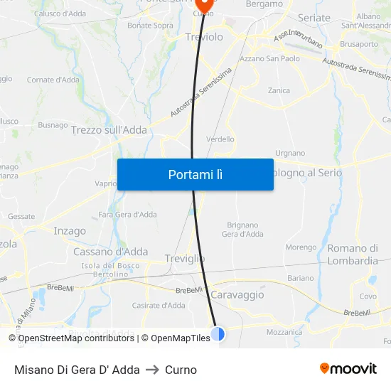 Misano Di Gera D' Adda to Curno map