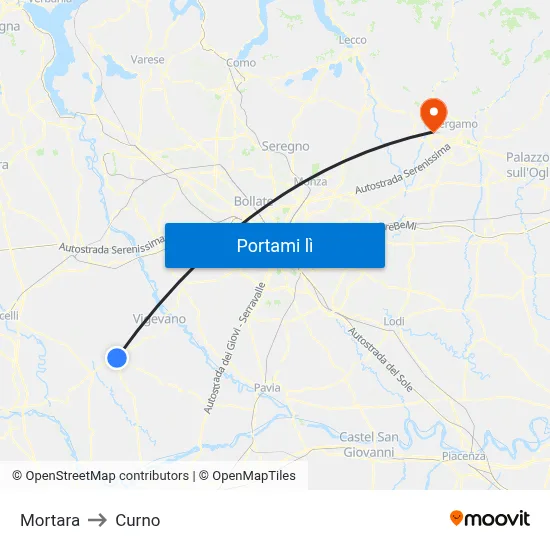 Mortara to Curno map