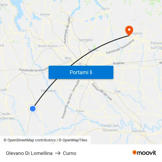 Olevano Di Lomellina to Curno map