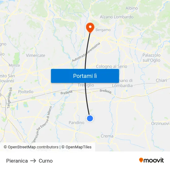 Pieranica to Curno map