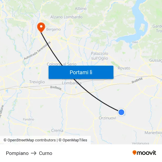 Pompiano to Curno map