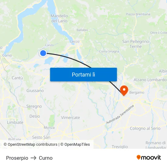 Proserpio to Curno map