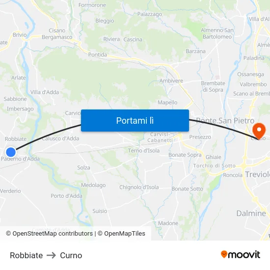 Robbiate to Curno map