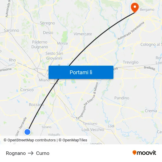 Rognano to Curno map