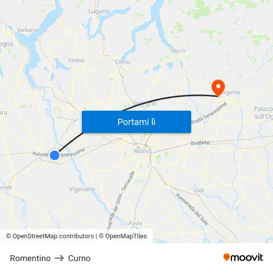 Romentino to Curno map