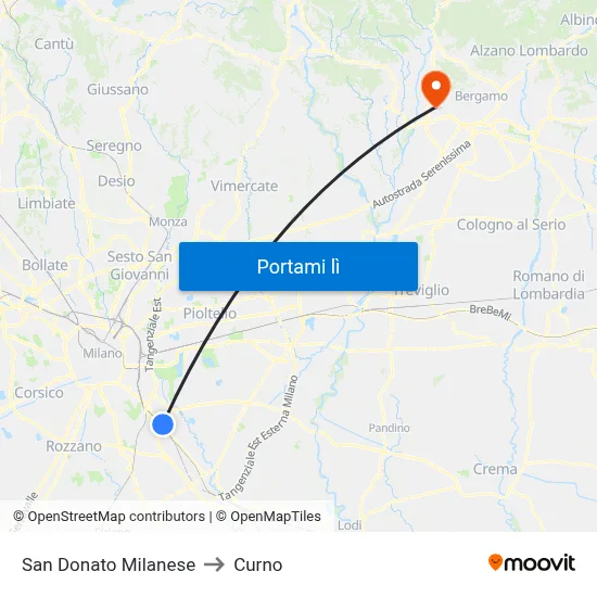 San Donato Milanese to Curno map