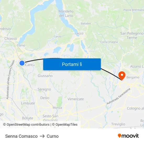 Senna Comasco to Curno map