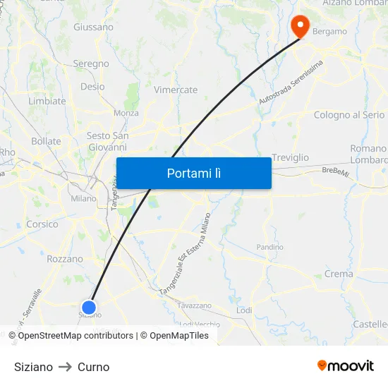 Siziano to Curno map