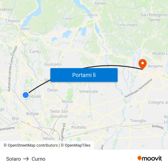 Solaro to Curno map