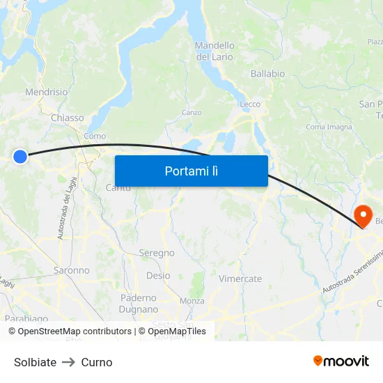 Solbiate to Curno map