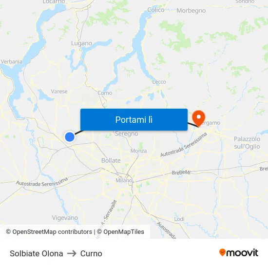 Solbiate Olona to Curno map