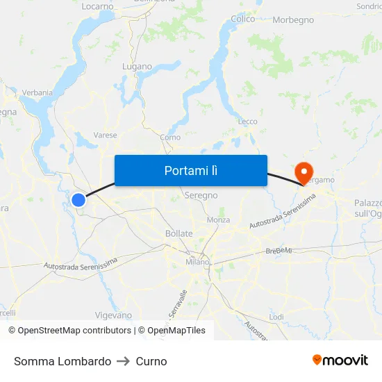 Somma Lombardo to Curno map