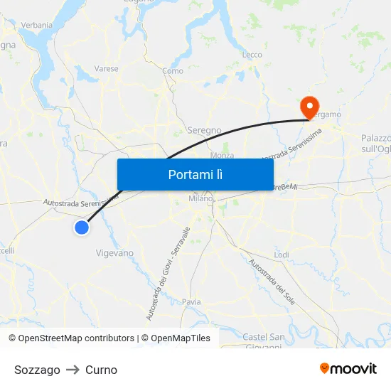 Sozzago to Curno map