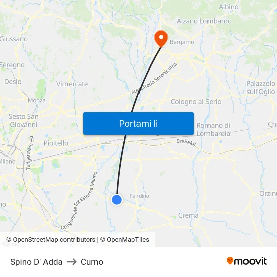 Spino D' Adda to Curno map