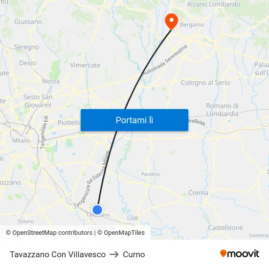 Tavazzano Con Villavesco to Curno map