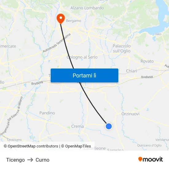 Ticengo to Curno map